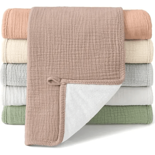 Bearmoss 100% Cotton Muslin Burp Cloths Sets 6 Pack 20x10inch Large Burping Clothes Extra Soft Absorbent for Newborn Unisex Baby Girls and Boys (Autumn)