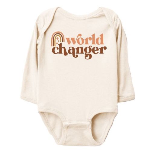 The Juniper Shop Boho World Changer Long Sleeve Bodysuit - NB - Natural