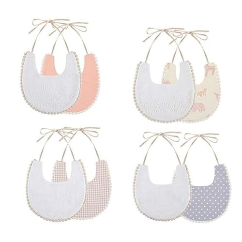 GZMM Baby Bib For Girls,Reversible Waterproof Handmade Natural Cotton Baby Drool Bib 0-12 months 2 Pack (off-white color A, 0-12 months)