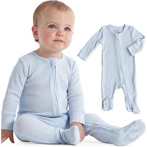 Caden Lane Waffle Zipper Footie | Ice Blue 0-3