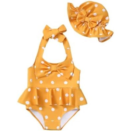 Baby Girl Swimsuit Newborn One Piece Bathing Suit Bow Tie Bikini Tankini Infant Swimwear with Hat