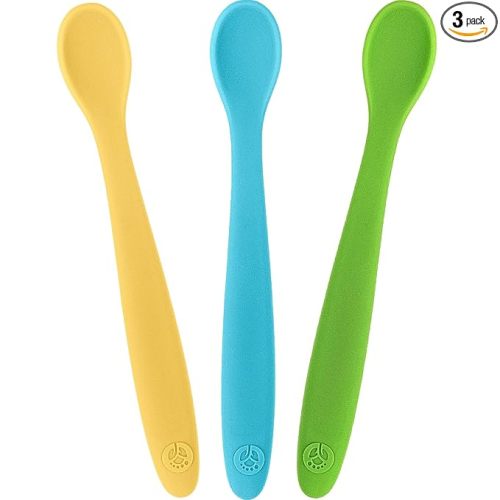 WeeSprout Silicone Baby Spoons - First Stage Infant Feeding Utensils With Soft-Tip, Bendable Kitchenware for Parent & Self-Feeding, Ultra-Durable, Dishwasher Safe, Travel Case, Set of 3