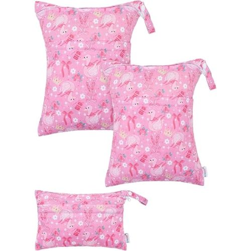 ALVABABY 3 pcs Cloth Diaper Wet Dry Bags Waterproof Reusable with Two Zippered Pockets Travel Beach Pool Daycare Soiled Baby Items Yoga Gym Bag for Swimsuits or Wet Clothes Small Medium Large 3L-SML19