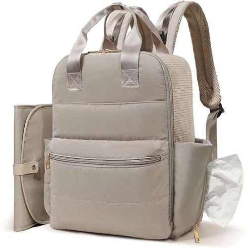 MOMINSIDE Diaper Bag Backpack Large Baby Diaper Bag With 15 Pockets,Patchwork Baby Travel Bag Organizer for Mom,4 Insulated Pockets,Changing Pad, Stroller Straps,Brown