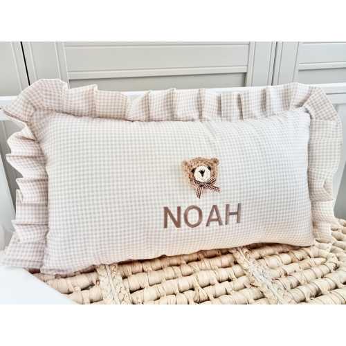 Gingham Baby Crib Bedding Set: Personalized Organic Cotton Teddy Bear Cushion