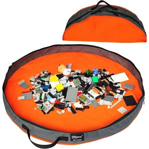 Toy Storage Basket Play Mat For Building Bricks & Blocks, Orange