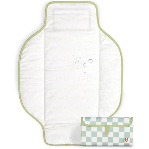 PZU Portable Diaper Changing Pad - Waterproof Travel Changing Mat with Built-in Pillow, Gifts for Baby Shower, Newborn Girls & Boys（Sage Checkers）