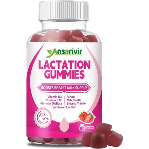 Lactation Supplement Gummies – Powered by Moringa, Fennel, Sunflower Lecithin, Milk Thistle, Blessed Thistle, plus Vitamins D3 & B12 – 60 Gummies for Breastfeeding Support & Milk Supply Boost