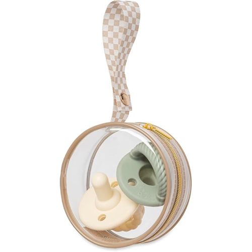Itzy Ritzy Clear Pacifier Case with Clip Strap – Holds 2 Pacifiers – Portable Baby Soother Holder for Diaper Bag, Stroller & Travel Bag (Taupe)