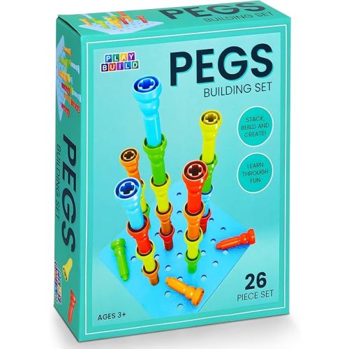 Play Build Peg Board Toy for Kids, 25 Colorful Pegs with Foam Board, Stacking Pegboard Set, Toddler Learning Toys for Ages 3+, Montessori, Educational, Therapy Toy for Boys & Girls