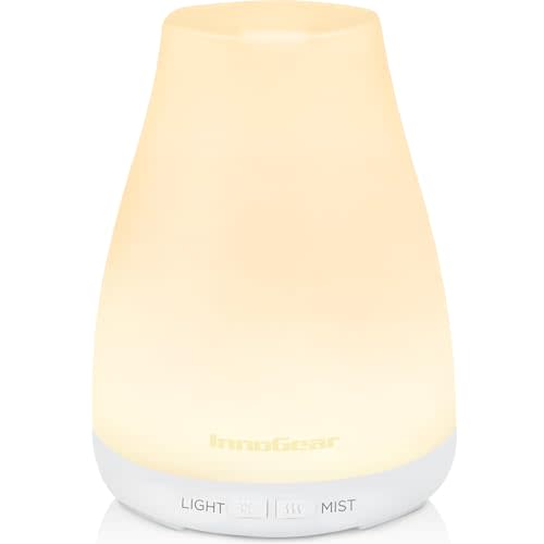 InnoGear Essential Oil Diffuser Ultrasonic Diffusers for Home, Basic White | 100ml, Small Humidifier, Cool Mist, Aromatherapy, Run up to 8hrs, Waterless Auto Off, 7 Lights, Living Room, Quiet, Bedroom