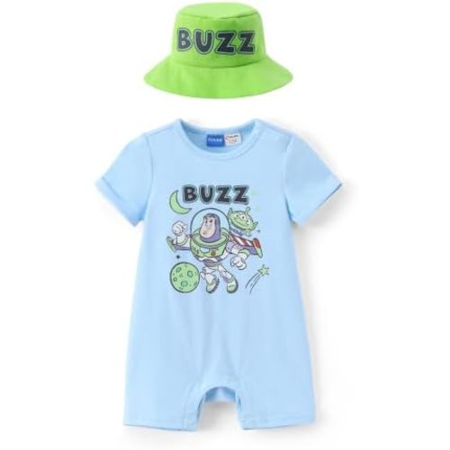 Disney Stitch Cars Pooh Mickey and Friends Baby Romper and Sun Hat Outfit Set Newborn to Infant