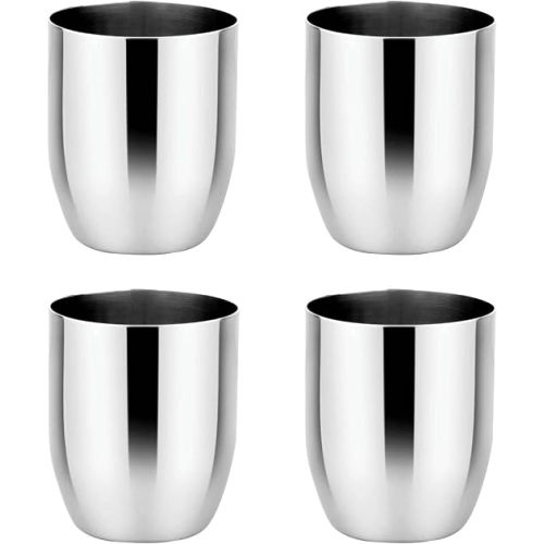 Ahimsa Stainless Steel Kids Cups, Pediatrician Designed, Premium Polished Toddler Cups for Open Cup Training, 8oz, 100% BPA Free & Dishwasher Safe, Classic Silver, Set of 4