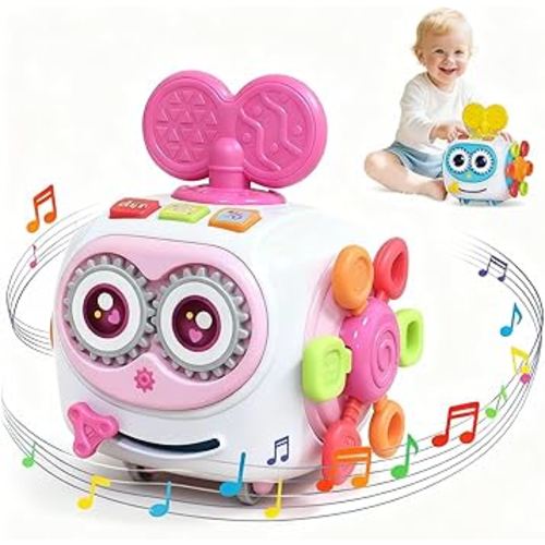 Baby Girl Toys 6-12 Months, Musical Busy Cube for Toddlers 1-3 year old, Montessori 6-in-1 Activity Cube with Lights & Sounds, Wheels for Tummy Time & Crawling Training, Birthday Gifts for Baby Girl