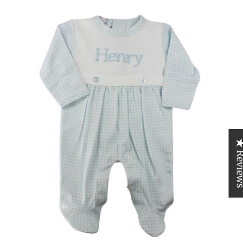 Baby Boys Blue Gingham Footed Onesie Sleeper - Hiccups Children's Boutique