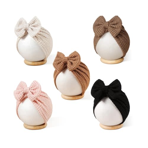 ZURLEFY 5 PCS Baby Hair Bow Hats, Baby Turban for Baby Girls, Toddler Hat with Bows for Girls, Infant Caps