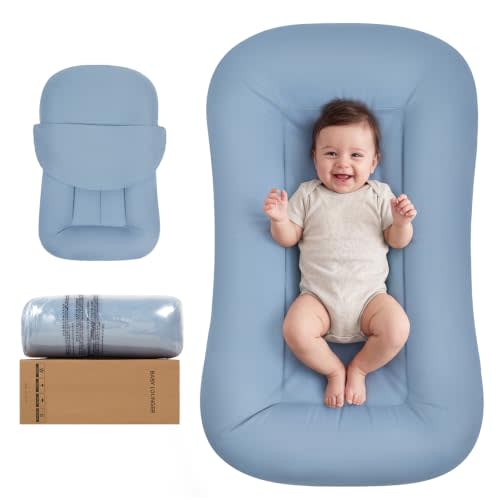 Baby Lounger for Newborn 0-24 Months, Baby Lounger Compliant with 16 CFR 1243, Soft Cotton Portable Infant Lounger for Supervised Awake Time, Washable Cover (Navy Blue), Pallet of Product