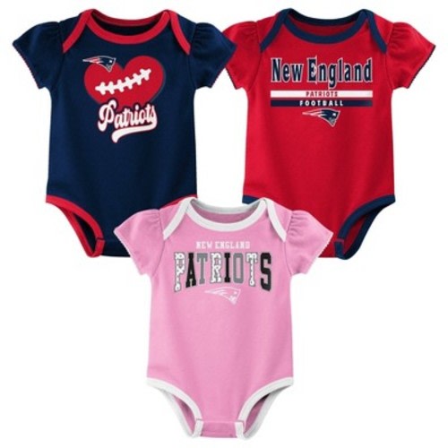NFL New England Patriots Girls' Newest Fan 3pk Bodysuit Set - 0-3M