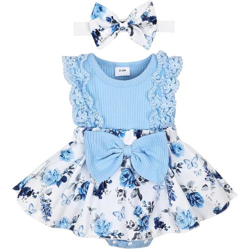 Baby Girl Clothes Newborn Romper Dress Infant Lace Ruffle Sleeveless Summer Outfits with Headband 0-12 Months