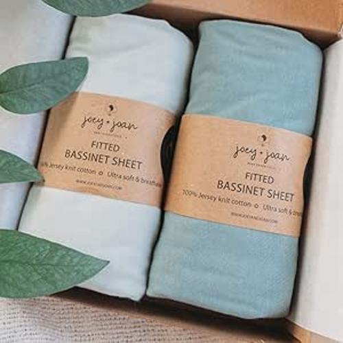 Bassinet Fitted Sheets Compatible with 4moms Breeze Plus Bassinet Model 1045 – Snuggly Soft 100% Jersey Cotton – Light + Dark Sage Green – 2 Pack – Not for Old Models