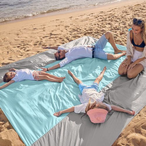 WEKAPO Beach Blanket Sandproof Waterproof, Extra Large Beach Mat, Oversized & Compact Sand Free Mat Quick Drying, Lightweight & Durable with 6 Stakes & 4 Corner Pockets