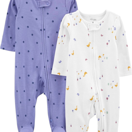 Simple Joys by Carter's Baby Girls' Cotton Footed Sleep and Play, Pack of 2