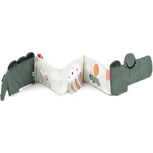 Done by Deer Fold-Out Soft Book Croco Green - Baby Activity Toy for Curious Little Minds and Fingers - High Contrast Patterns - Crinkle Baby Toys - Baby Tummy time Toys