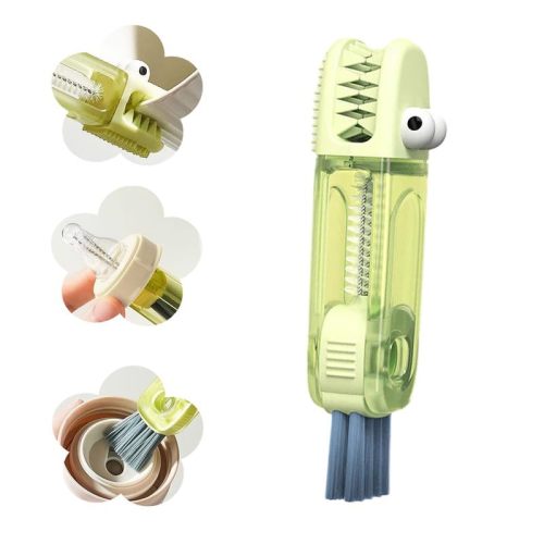 Moonboat 3 in 1 Cup Lid Cleaning Brush, 2024 New Portable Crevice Cleaning Brush Set for Baby Bottle Gap Tight Spaces Cup, Rotatable Cup Lid Cleaner Cup Mouth Scrubber, B-green