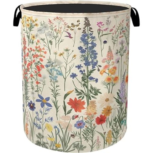 Summer Wild Herbs Large Clothes Hamper Bag - Laundry Basket with Handles, Space Saving Foldable Design for Nursery