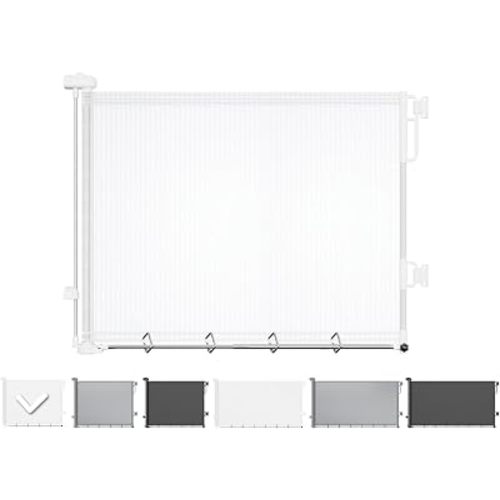 Cumbor 27-40" Retractable Baby Gates for Stairs & Doorways, Hardware Mounted Mesh Dog & Pet Gate, Easy Walk Through, One-Hand Operation, Anti-Crawl Adjustable Safety Gate for Dog, Indoor Outdoor White