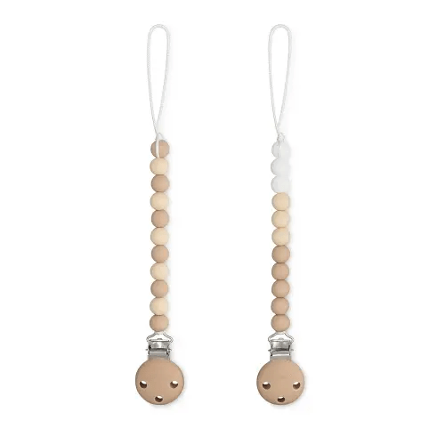 Comfy Cubs Pacifier Clips 2 Pack - 100% Food Grade Silicone Baby Pacifier Clips, BPA & PVC Free - CPSIA Certified, Lightweight and Flexible Baby Gifts - Beige, Light Beige & White