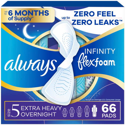 Always, Women's Period Pads, Size 5, Extra Heavy Overnight with Wings