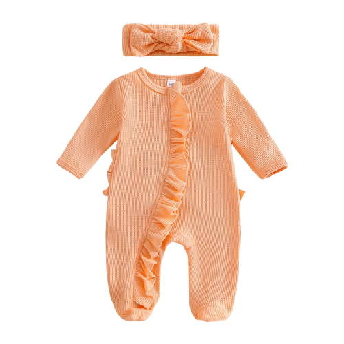 WUANDIXFA Baby Girls Cactus Footies Zip Up Onesie Romper (Orange, Newborn)