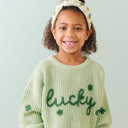 Lucky Shamrock St. Patrick's Day Knit Sweater, Mint Green - Sweet Wink | Maisonette