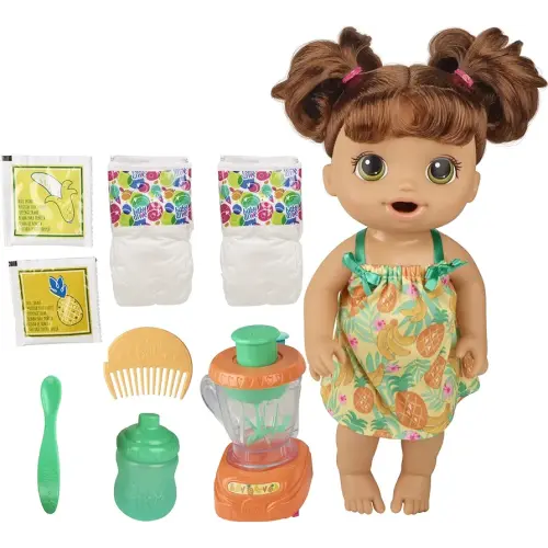 Baby Alive Magical Mixer Baby Doll Tropical Treat with Blender Accessories, Drinks, Wets, Eats, Brown Hair Toy for Kids Ages 3 and Up