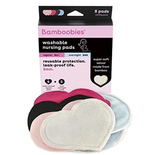 Bamboobies Women’s Nursing Pads, Reusable and Washable, Multi-Color, 3 Regular Pairs and 1 Overnight Pair, Leak-Proof Pads for Breastfeeding, 4 Pairs - Multi-Color Multi-Pack (4 Pairs)