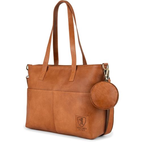 BERLINER BAGS Vintage Genuine Leather Tote Bag For Women Julia- Brown