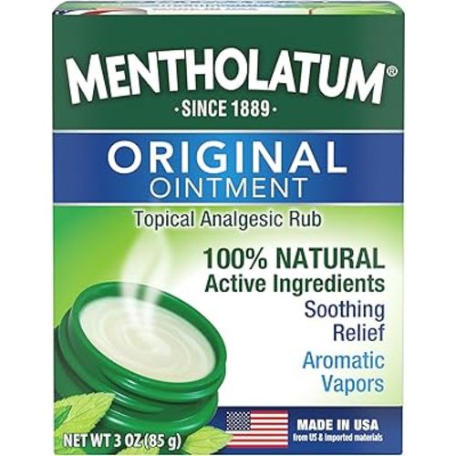 Mentholatum Original Vapor Chest Rub, Topical Analgesic Ointment, Vapors Soothe Nasal Passages & Relieve Chest and Muscle Aches Due To Cold & Cough, All-Natural Medicated Ingredients, 3.0 oz