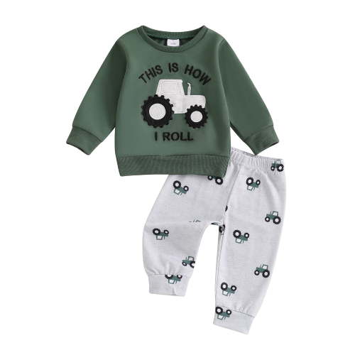 Baby Toddler Boys Pants Clothing Set, 3 6 12 18 24 Months 2T 3T Tractor Print Long Sleeve Sweatshirt with Elastic Waist Sweatpants Infant Outfits