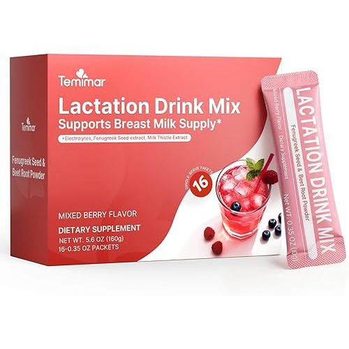 Lactation Drink Mix for Breastfeeding, with Fenugreek, Milk Thistle, Electrolytes for Healthy Milk Supply & Hydration, Mixed Berry Flavor, 16 Count