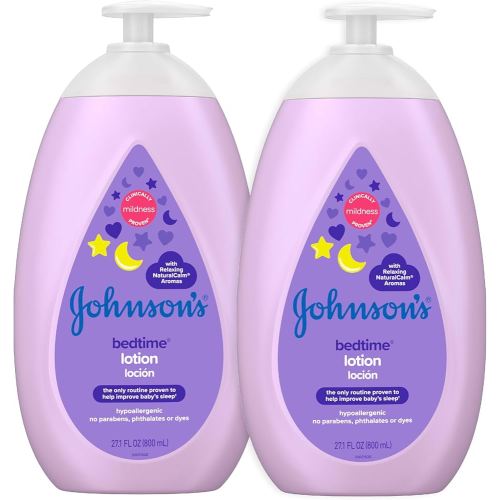 Johnson's Moisturizing Bedtime Baby Lotion with Coconut Oil & NaturalCalm Aromas to Help Relax Baby, Mild, Hypoallergenic & Paraben-, Phthalate- & Dye-Free, Twin Pack, 27.1 fl. oz, 2 Pack