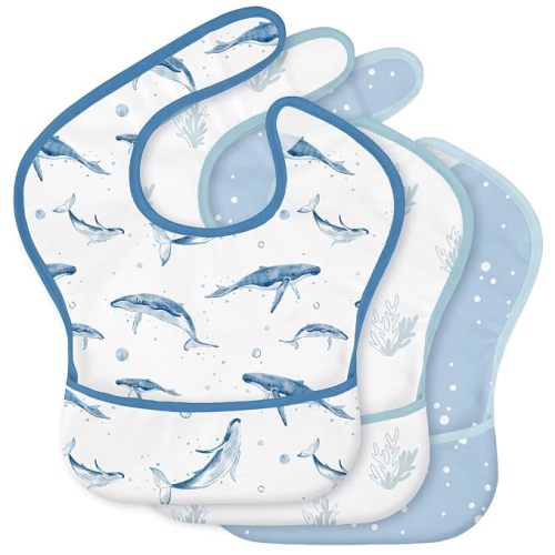 3 Pack Waterproof Baby Bibs for Eating, Mess Proof Feeding Bib