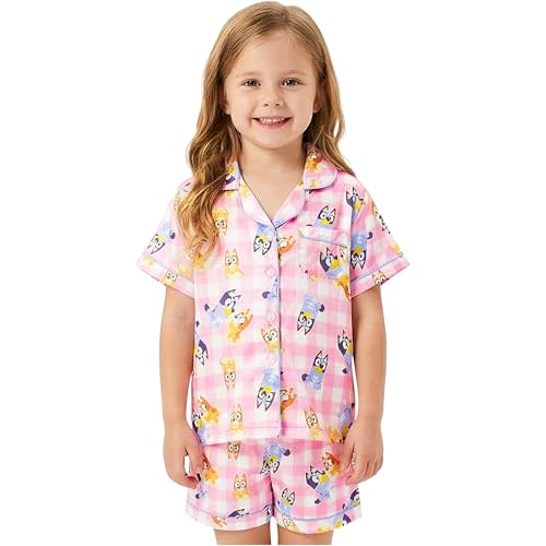 Get Trend Bluey Girls Pajama Set 2-6 Yrs, 2 Piece Button-Down Pj Shirt & Girls Shorts, Soft Loungewear & Nightwear