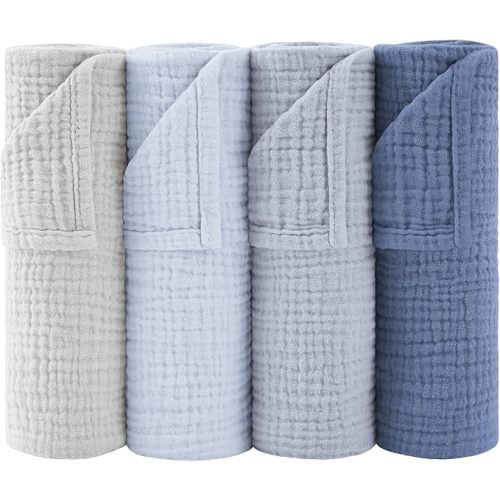 Susurration Muslin Burp Cloths 24x24 Inches Ultra Soft 100% Cotton, 4 or 7 Pack Baby Washcloths for Newborn, Absorbent Burp Rags & Swaddle Blankets