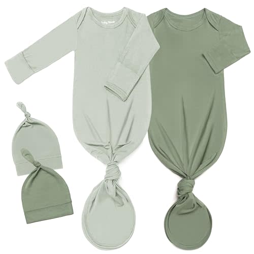 2Pk Newborn Knotted Gown Set, Soft Baby Sleep Sack & Hat, Boys Girls Clothes, Easy Diaper Change Baby Gift
