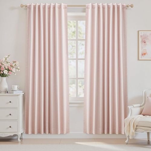 Blackout Curtains 80 Inches Long for Bedroom Living Room, Pale Pink Curtain Thermal Insulated Room Darkening Noise Reducing Linen Drapes with Rod Pocket Back Tab 2 Panels Set, 50" W