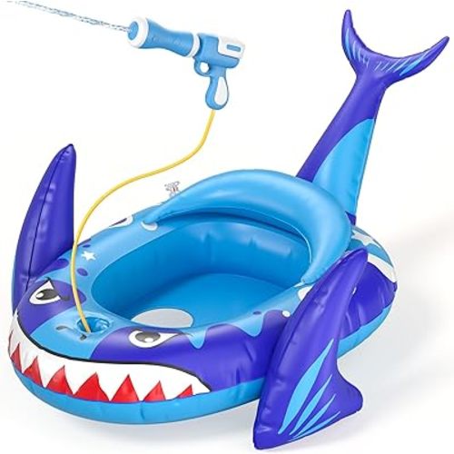 Kids Pool Floats with Water Gun, Shark Toddler Inflatable Pool Toys for Kids Age 3-8 Years Old, Summer Outdoor Water, Beach, Swimming Pool Toys Gift for Boys and Girls