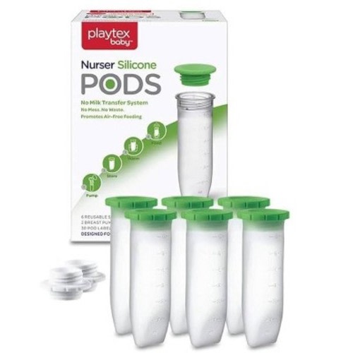 Playtex Baby – Reusable Silicone Pods, 6oz, 6-Count, Air-Free Feeding & Breastmilk Storage, BPA-Free