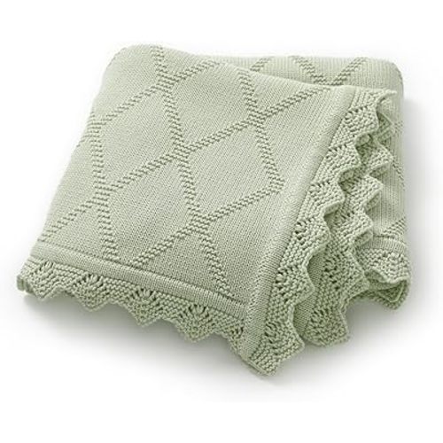 Hadetoto Knit Baby Blankets for Girls Boys, 100% Cotton Crib Blanket for Baby Infant Toddler, Super Soft and Lightweight Nursery Blankets (Sage Green)