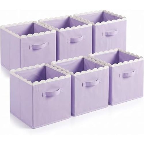 Yalikop 6 Pcs Purple Scalloped Cube Storage Bins 11 Inch Fabric Basket